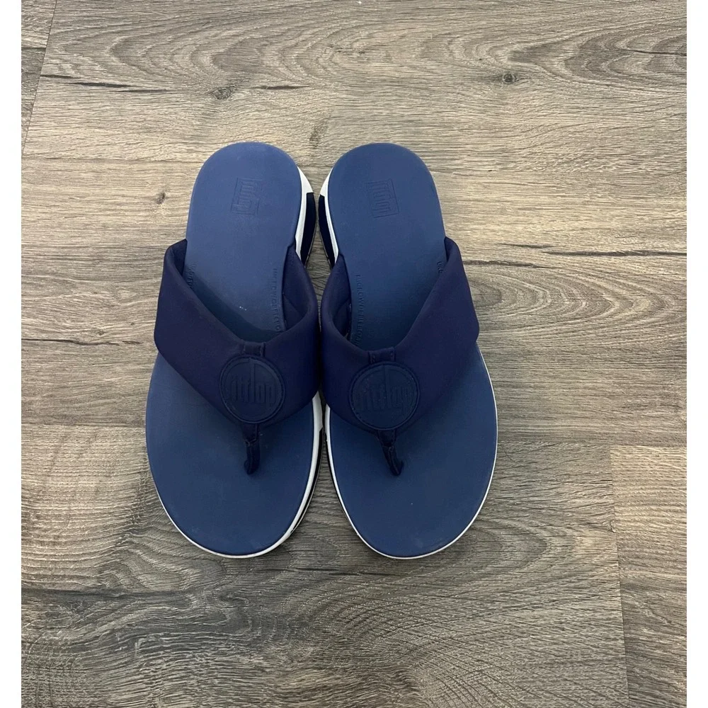 FitFlop Neoflex Navy Blue Thong Sandals Platform Flip Flops W49-399 Womens 7
